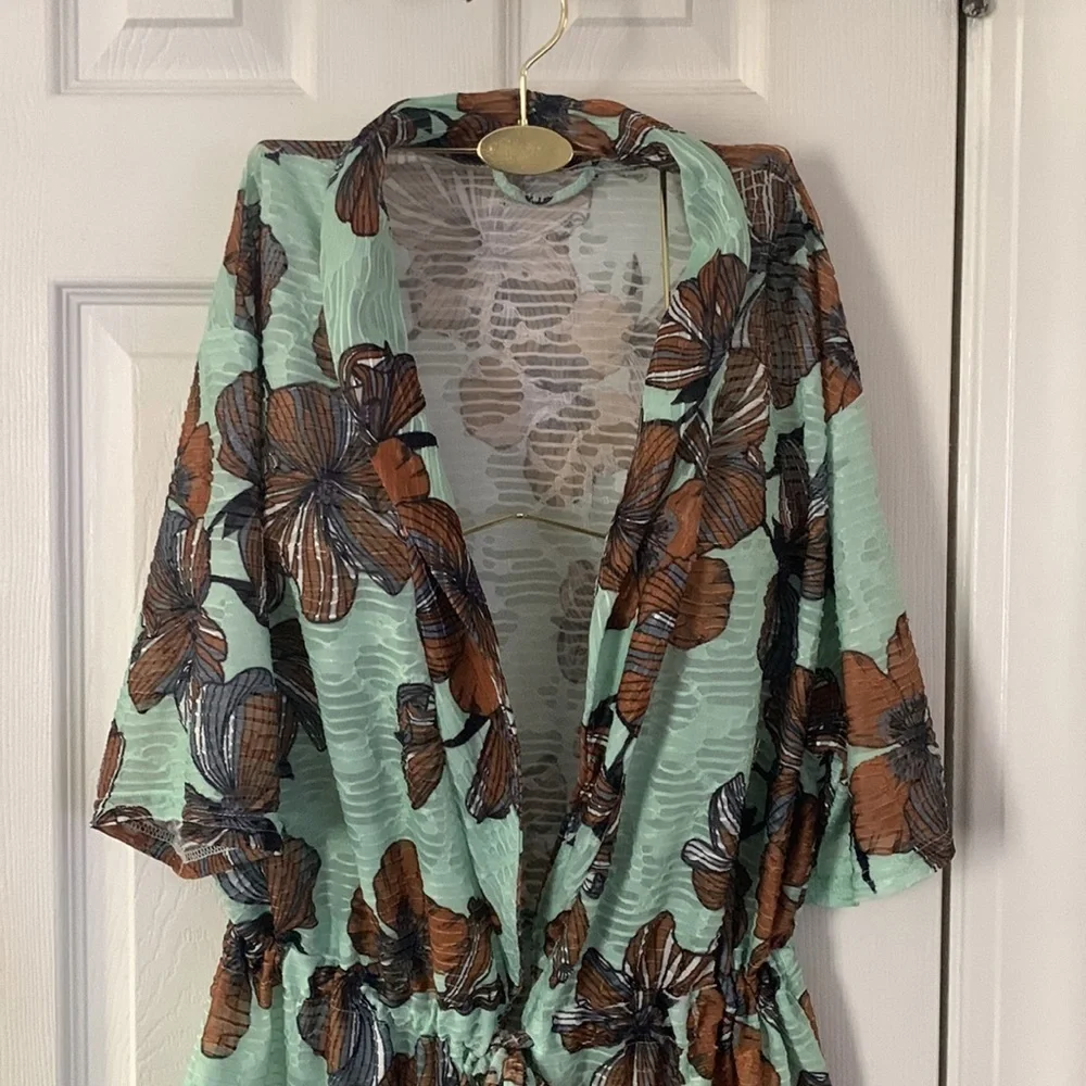 Zara Mint Green and Brown Butterfly Swim Coverup - Picture 3 of 7
